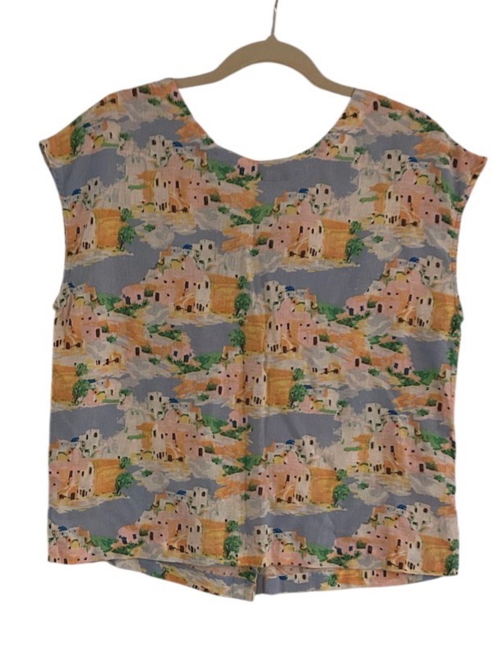Cynthia Rowley Linen Top Size Medium Linen Greek Island Painting NEW With Tags